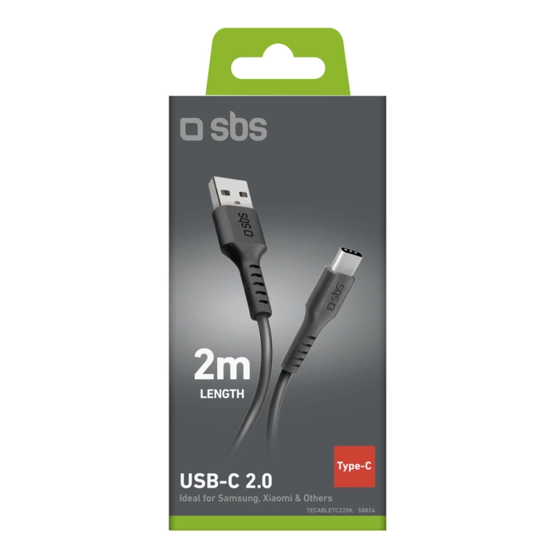SBS TECABLETC220K USB-A - USB-C Cable 2 m - Black