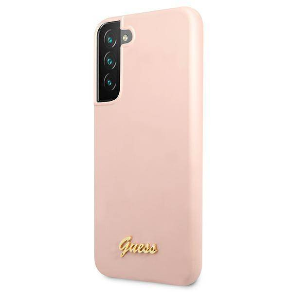 Guess GUHCS22MLSLMGPP S22 + S906 rosa / rosa Hardcase Silikon-Schriftzug Metall-Logo