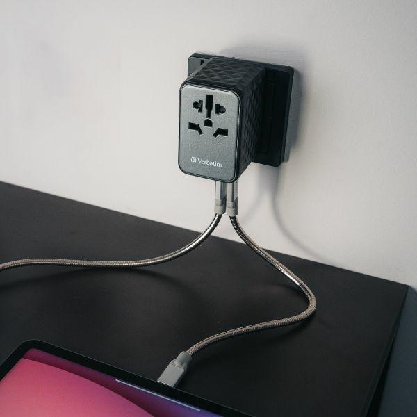 Verbatim Adapter podróżny EU/UK/US GaN 2xUSB-A/2xUSB-C PD 100W UTA-06 czarny/black 32121