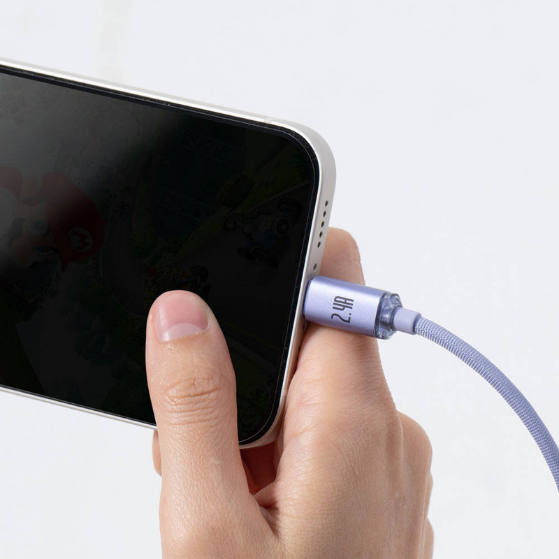 Baseus Crystal Shine Series Fast Charging Data Cable USB to iP 2.4A 2m Purple