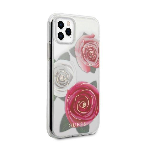 Original Case IPHONE 11 PRO Guess Hardcase Flower Desire Pink & White Rose transparent