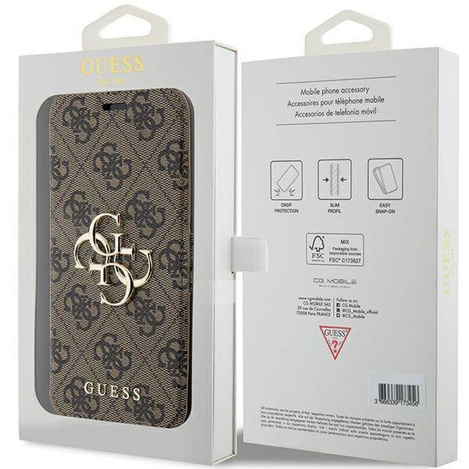 Oryginalne Etui APPLE IPHONE 15 PRO MAX Guess Book 4G Metal Gold Logo (GUBKP15X4GMGBR) brązowe