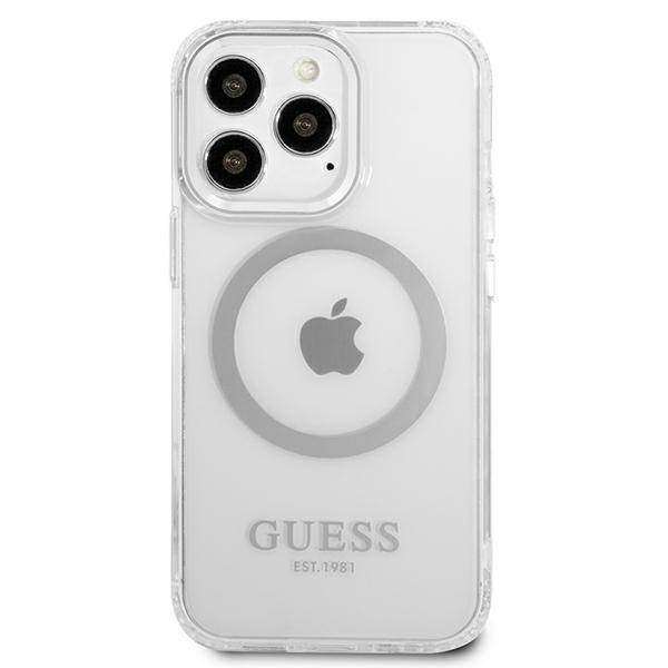 Oryginalne Etui IPHONE 13 PRO Guess Hard Case Metal Outline Magsafe (GUHMP13LHTRMS) srebrne