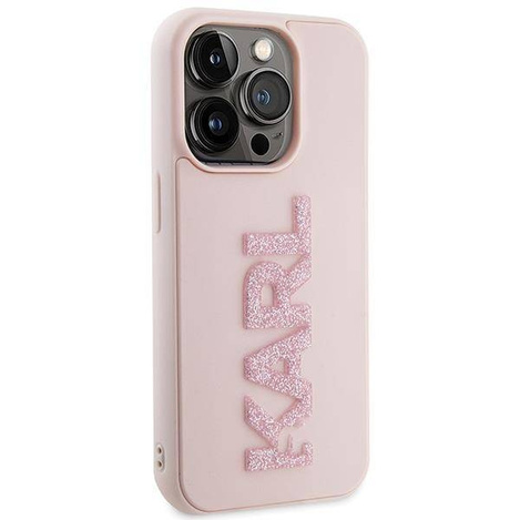 Etui Karl Lagerfeld 3D Rubber Glitter Logo na iPhone 15 Pro - różowe