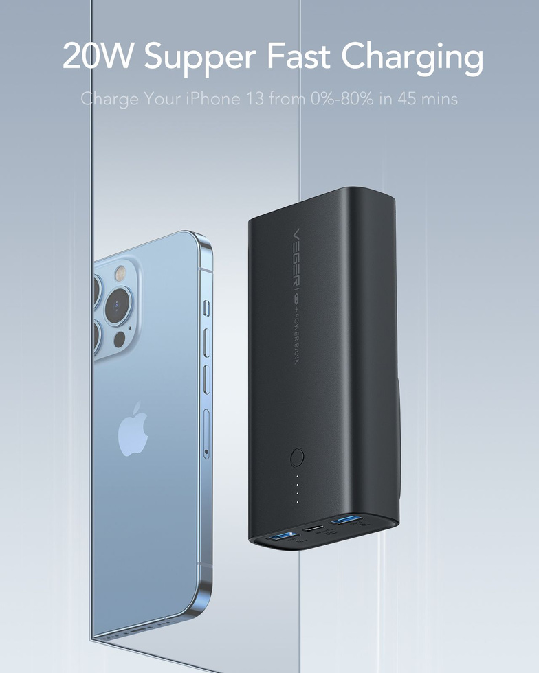 Bateria zewnętrzna (Powerbank) VEGER ACE100 - 10 000mAh Quick Charge PD 20W (W1146)