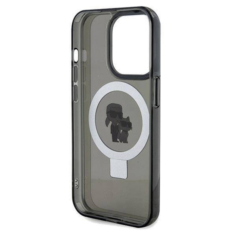 Original Handyhülle IPHONE 14 PRO Karl Lagerfeld Hardcase Ring Stand Karl&Choupettte MagSafe (KLHMP14LHMRSKCK) schwarz