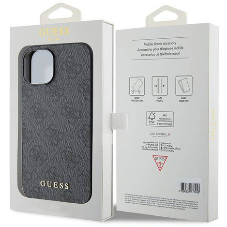 Guess 4G Metal Gold Logo Hülle für iPhone 15 – Grau