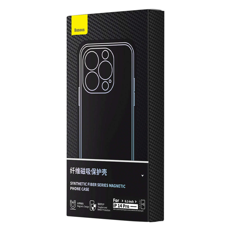 Gepanzerte Hülle für iPhone 14 Pro kompatibel mit MagSafe Baseus Kunstfaser-Hartglas – Schwarz