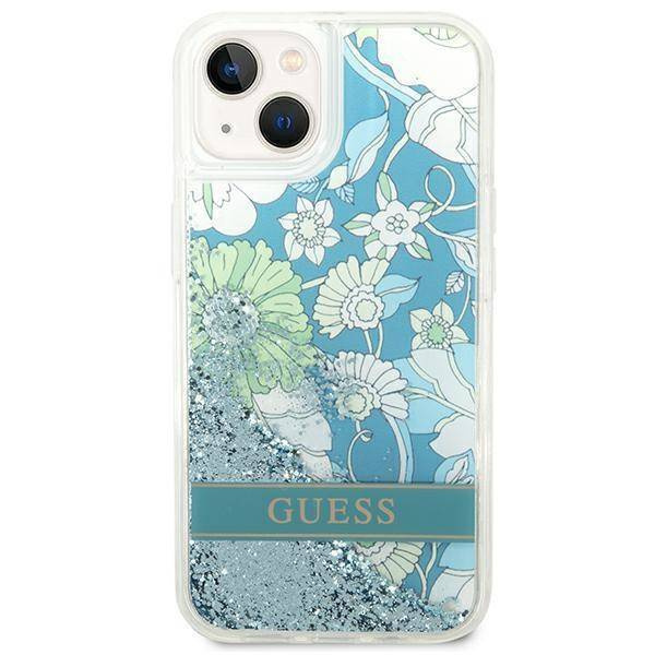 Case IPHONE 14 PLUS Guess Hardcase Flower Liquid Glitter green