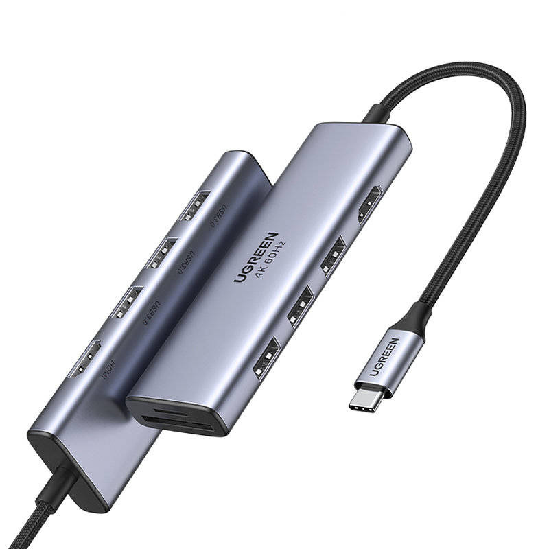 Ugreen 6in1 multifunctional USB Type C HUB - 3x USB 3.2 Gen 1 / HDMI 4K 60Hz / SD and TF memory card reader gray (60383 CM511)