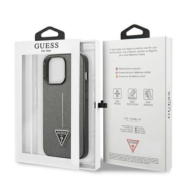 Oryginalne Etui IPHONE 13 PRO Guess Hardcase Saffianotriangle Logo (GUHCP13LPSATLG) srebrne