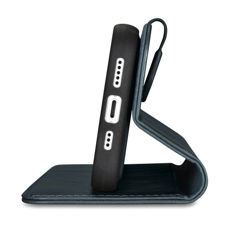 iCarer Oil Wax Wallet Case 2in1 etui iPhone 14 Pro skórzany pokrowiec z klapką Anti-RFID niebieski (WMI14220722-BU)