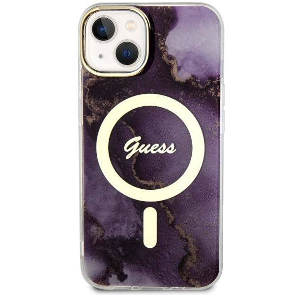 Guess GUHMP14SHTMRSU iPhone 14 6.1&quot; lila/lila Hardcase Golden Marble MagSafe