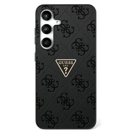 Schutzhülle SAMSUNG GALAXY S25 Guess Hot Stamp 4G Pattern Triangle Metal Logo schwarz
