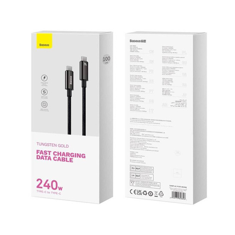 Kabel USB C – USB C 480 Mbit/s 240 W 3 m Baseus Tungsten Gold CAWJ040101 – Schwarz