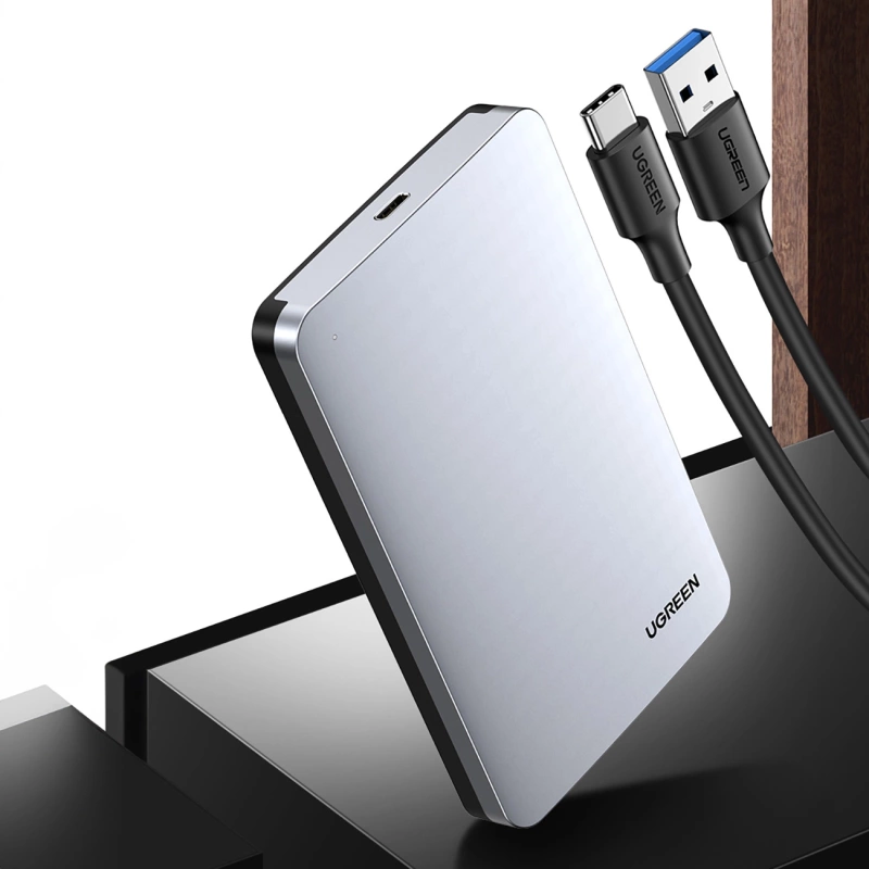 Ugreen CM300 70499 Schacht für 2,5'' SATA 3.0 6Gbit/s Festplatte – Grau + USB-C – USB-C-Kabel 0,5 m
