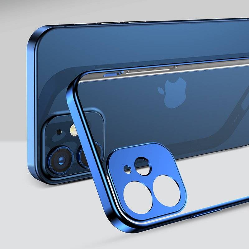 Joyroom New Beauty Series ultra cienkie przezroczyste etui z metaliczną ramką do iPhone 12 Pro niebieski (JR-BP743)