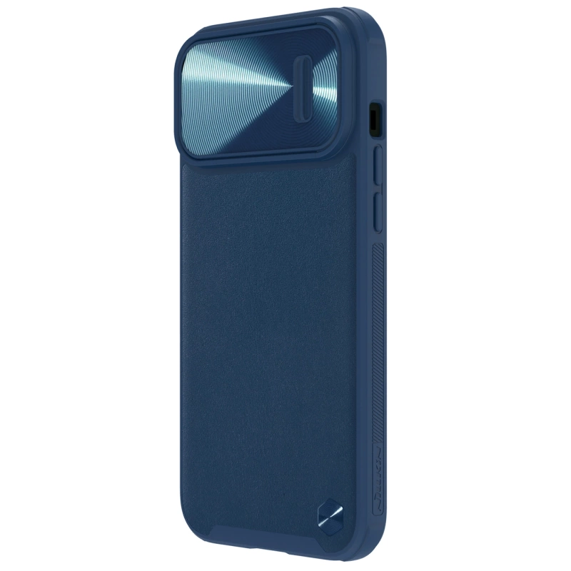 Nillkin CamShield Leather S Case iPhone 14 Pro Hülle mit Kameraabdeckung blau