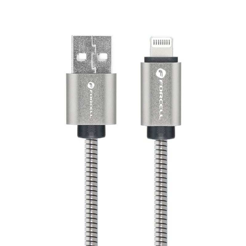 FORCELL kabel USB do iPhone Lightning 8-pin 2,4A 12W Metal C236 1m srebrny