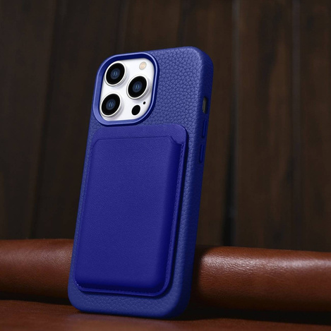 iCarer Case Leather genuine leather case for iPhone 14 Pro Max dunkelblau (WMI14220712-DB) (MagSafe compatible)