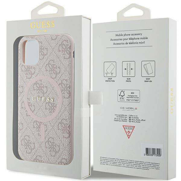 Oryginalne Etui GUESS Hardcase GUHMN61G4GFRP do iPhone 11 (Kompatybilny z Magsafe / 4G Ring classic logo / różowy)