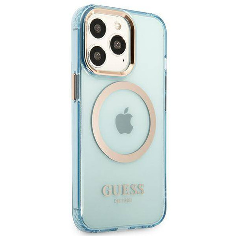 Oryginalne Etui IPHONE 13 PRO Guess Hard Case Gold Outline Translucent MagSafe (GUHMP13LHTCMB) niebieskie