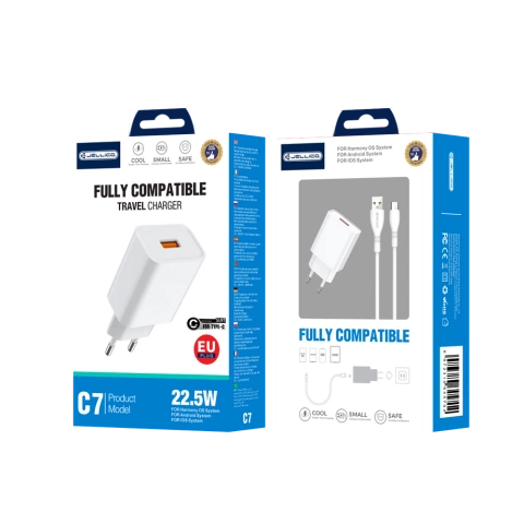 JELLICO Netz-Ladegerät C7 22.5W 1xUSB QC3.0 + Kabel USB-C weiss