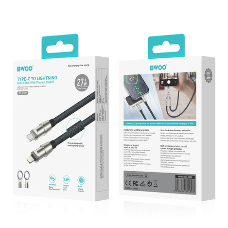 BWOO Smycz, zawieszka, kabel USB-C do USB-C 60W, 1,2 m