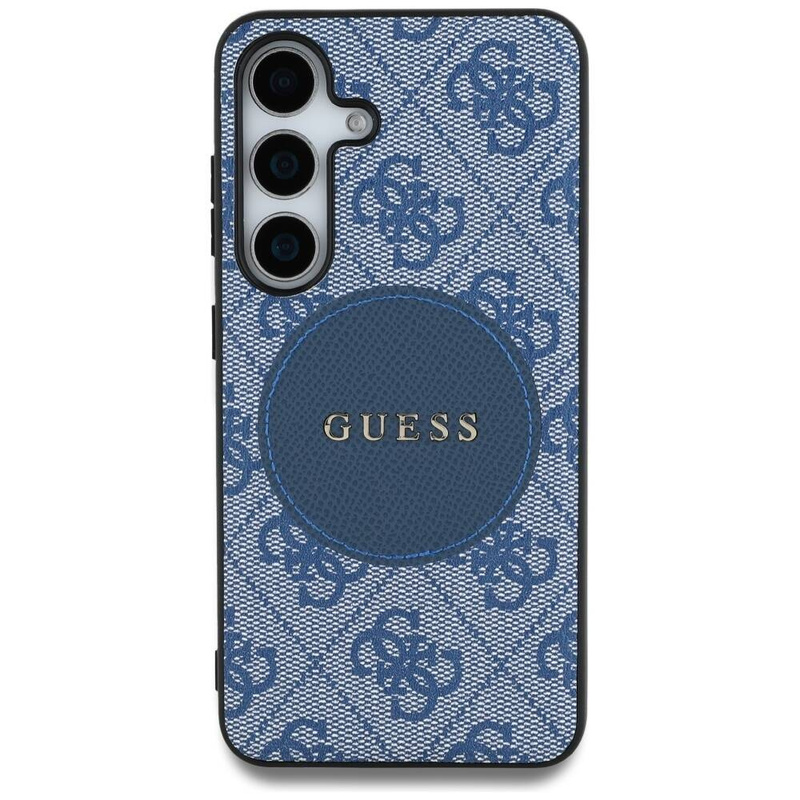 Etui Guess 4G Round Patch Classic Logo MagSafe do Samsung Galaxy S25 niebieski