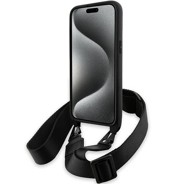 BMW M Edition Carbon Tricolor Lines &amp; Strap case for iPhone 15 Pro Max - black