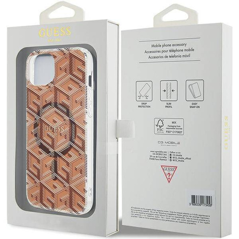 Oryginalne Etui GUESS Hardcase GUHMP15SHGCUSTGW do iPhone 15 Plus (Kompatybilny z Magsafe / IML GCUBE / brązowy)