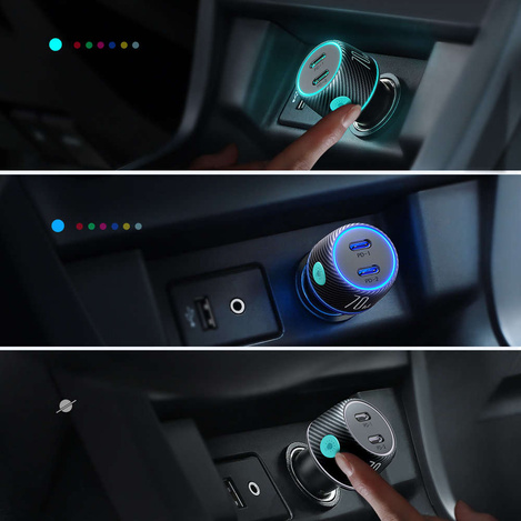 Autoladegerät 2x USB C 70W mit LED-Hintergrundbeleuchtung Joyroom JR-CCN02 | Schwarz