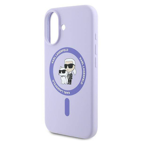 Etui Karl Lagerfeld Silicone Karl&Choupette Heads Ring MagSafe na iPhone 16 Plus - fioletowe