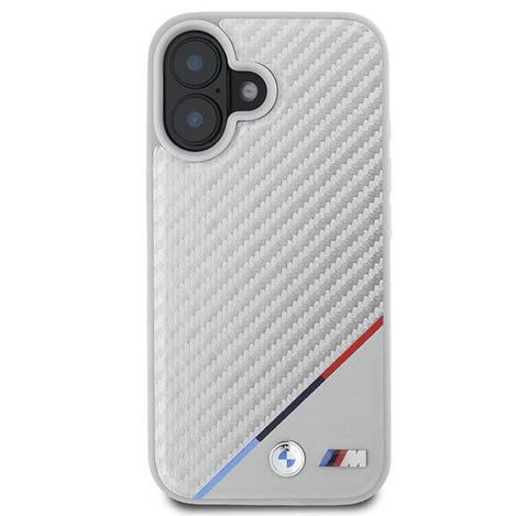 Original Case IPHONE 16 BMW Hardcase M Carbon Tricolor Line MagSafe (BMHMP16S23PUDTS) gray