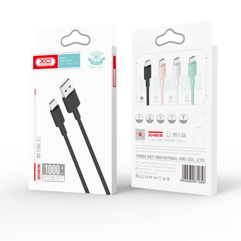 XO kabel NB156 USB - USB-C 1,0 m 2,4A czarny