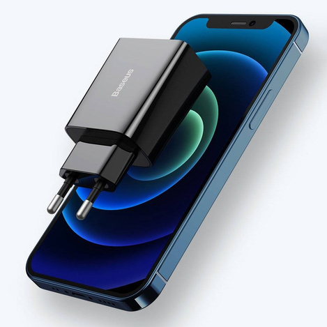 Baseus Speed Mini ładowarka sieciowa zasilacz EU do szybkiego ładowania USB Typ C 20W 3A czarny (CCFS-SN01)