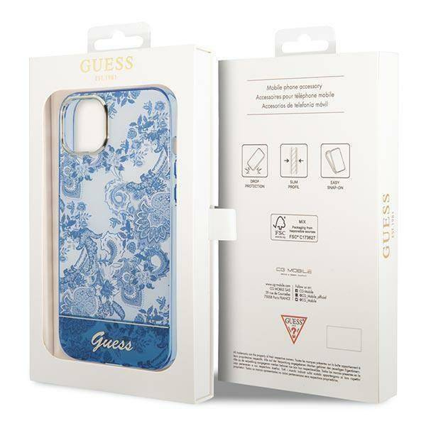 Guess Porcelain Collection - Etui iPhone 14 Plus (niebieski)