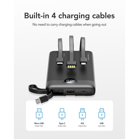 Bateria zewnętrzna (Powerbank) VEGER C10 - 10 000mAh (Micro + Typ C + Lightning 8-pin) czarny (W1116)