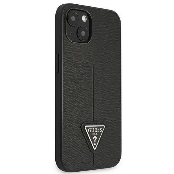 Guess GUHCP13SPSATLK iPhone 13 mini 5,4 &quot;schwarz / schwarzes Hardcase SaffianoTriangle Logo