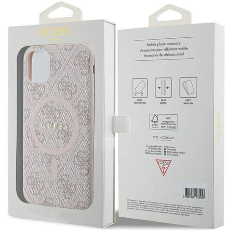 Oryginalne Etui GUESS Hardcase GUHMN61G4GFRP do iPhone 11 (Kompatybilny z Magsafe / 4G Ring classic logo / różowy)