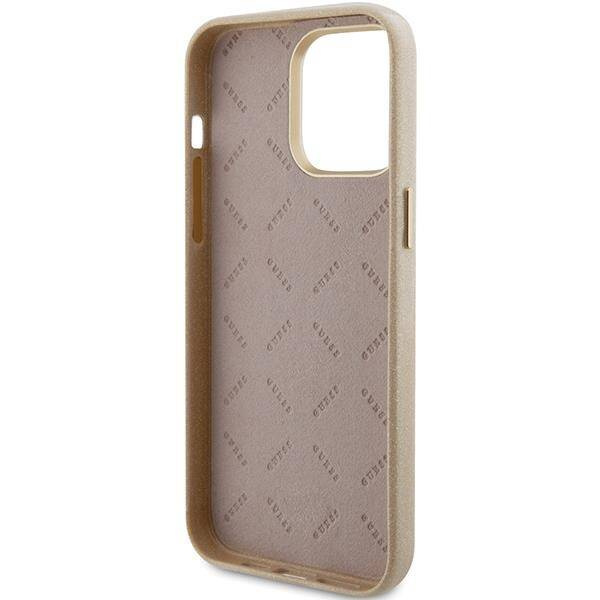 Guess Glitter Glossy Script Hülle für iPhone 15 Pro – Gold
