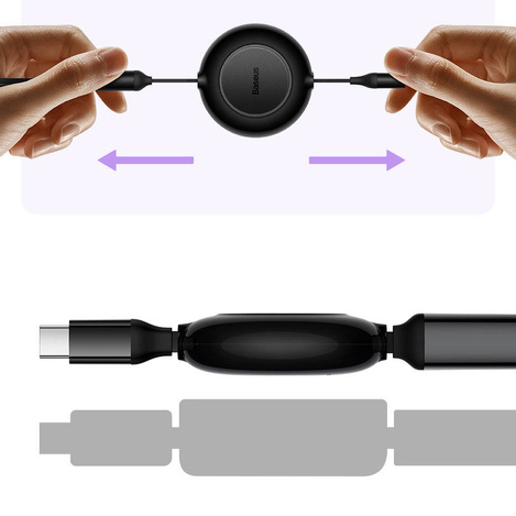 Baseus Bright Mirror 2 retractable cable 3in1 USB Type C - micro USB + Lightning + USB Type C 3.5A 1.1m black (CAMJ010201)