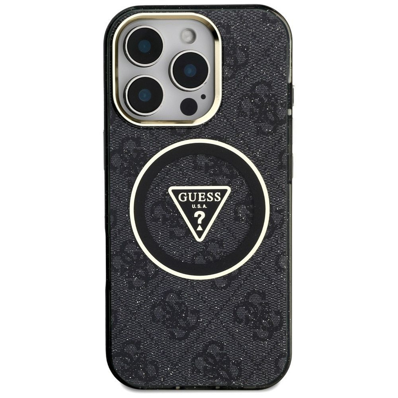 GUESS futerał do IPHONE 16 Pro kompatybilny z MagSafe GUHMP16LHG4PRTGK (IML Metal Glitter 4G Circle Triangle) czarny