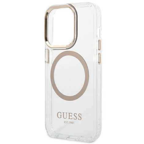 Guess GUHMP14XHTRMD iPhone 14 Pro Max 6,7 "Gold / Gold Hartschalenetui Metal Outline Magsafe