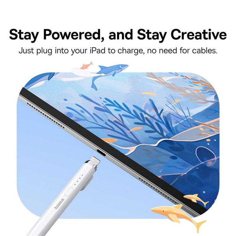 Rysik z aktywną końcówką Baseus Smooth Writing 2 do iPad + kabel USB-A - Lightning i wymienna końcówka - biały