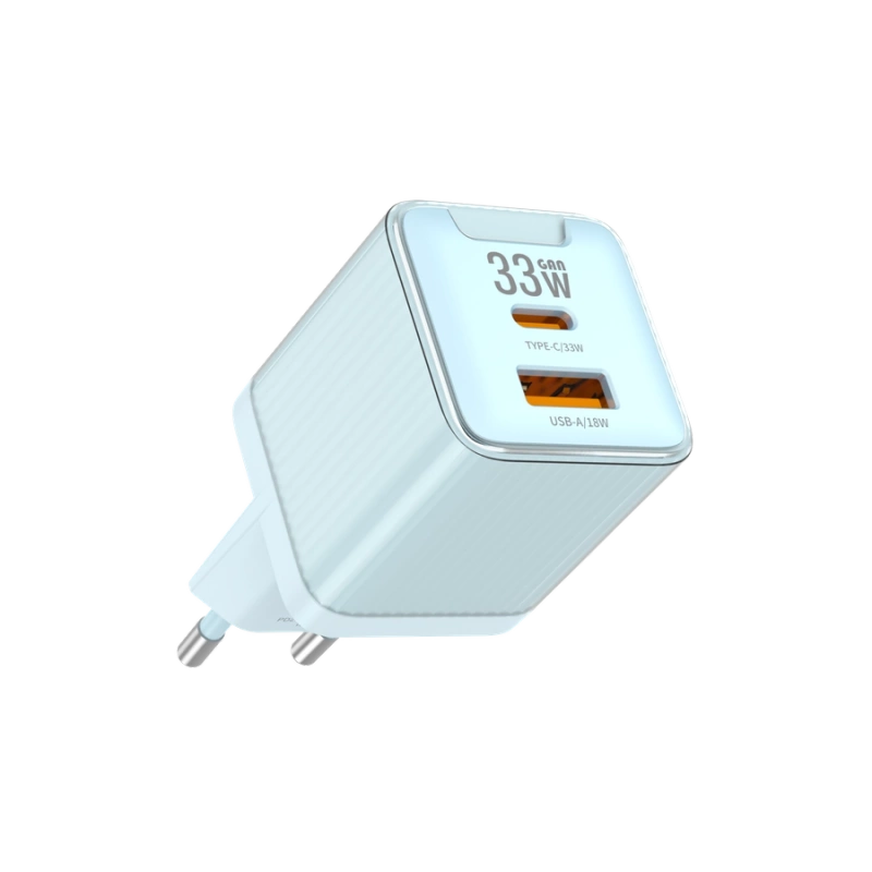 JELLICO ładowarka sieciowa EU55 GaN PD 33W 1xUSB-C + 1xUSB QC3.0 Niebieski