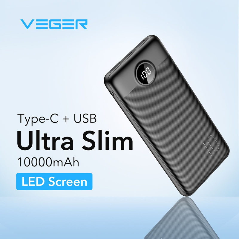 Bateria zewnętrzna (Powerbank) VEGER L10 - 10 000mAh LCD czarny (W1105)