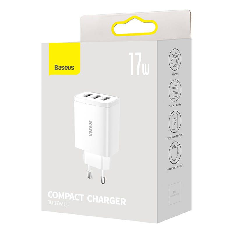 Baseus Compact  Charger 3U 17W EU White