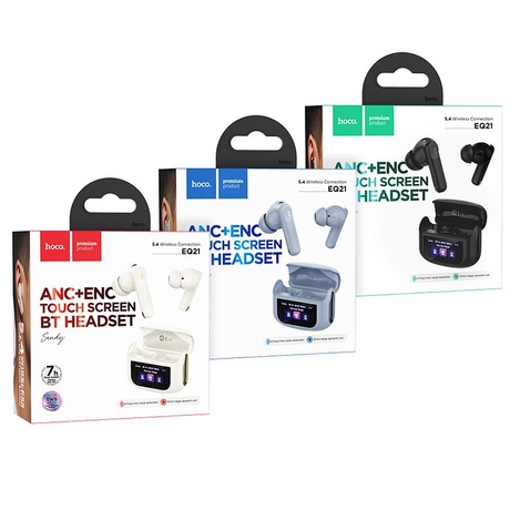 HOCO słuchawki bezprzewodowe bluetooth z ekranem dotykowym TWS ANC + ENC EQ21 niebieskie