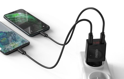 Choetech dwuportowa ładowarka USB-A z cyfrowym wyświetlaczem 11W wtyczka EU czarny (C0028)